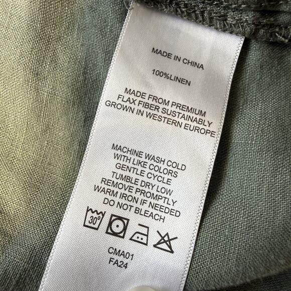 Quince 100% European Flax Linen Short Sleeve Green Boxy Shirt Collared Sz XL - Picture 6 of 7